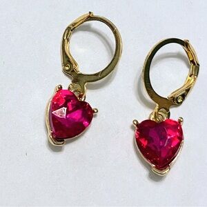 Gold Heart Earrings with Pink stones